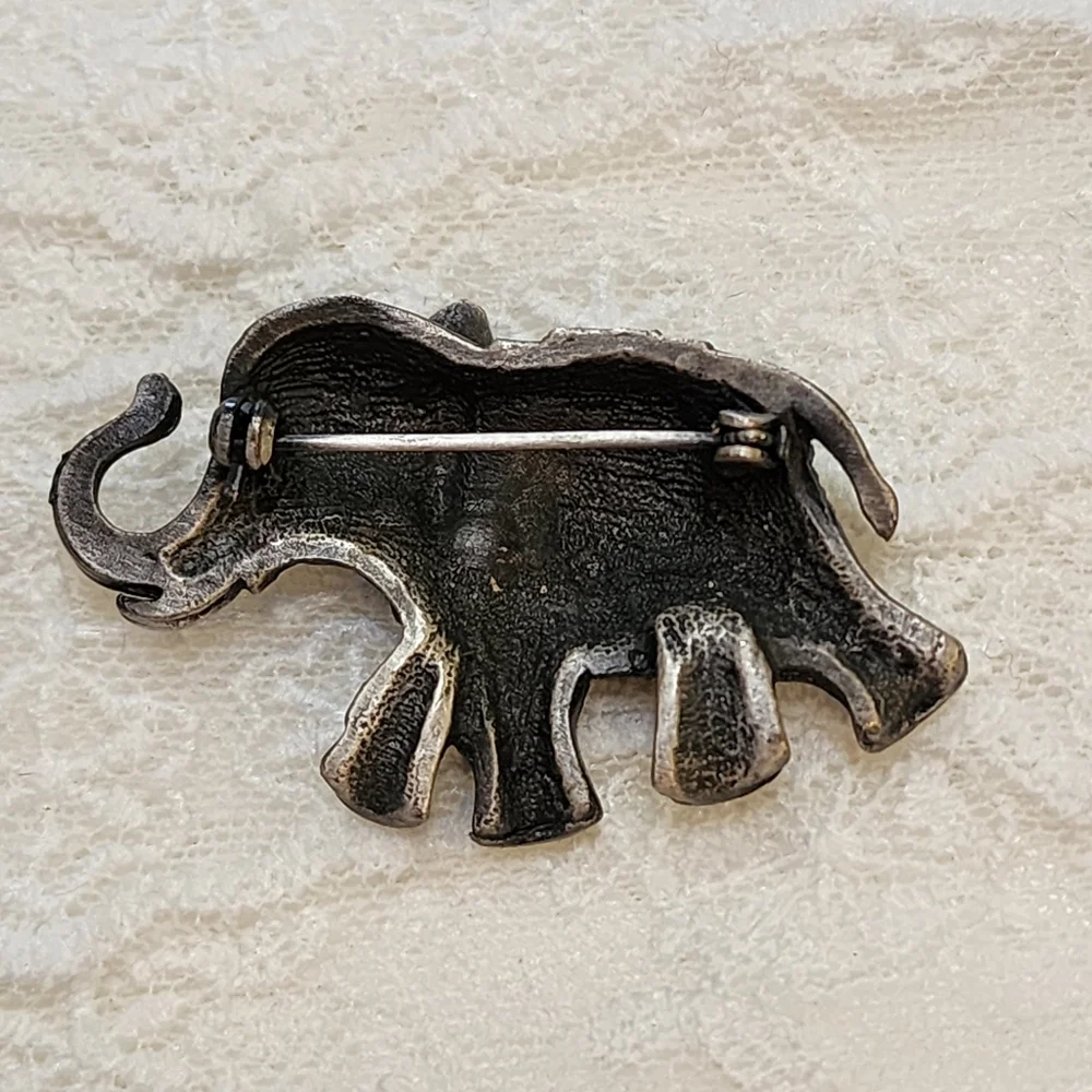 Pewter Elephant Pin Brooch With Rhinestone Eye
